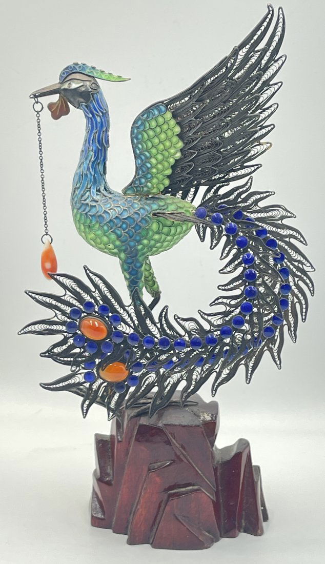 Antique Chinese Gilt Sterling Silver Cloisonne Phoenix (1 of 4)
