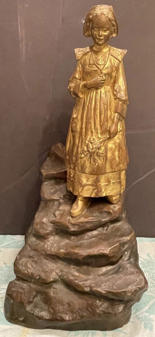 Joseph D'Aste Gilded Bronze Sculpture of Dutch Girl (1 of 6)