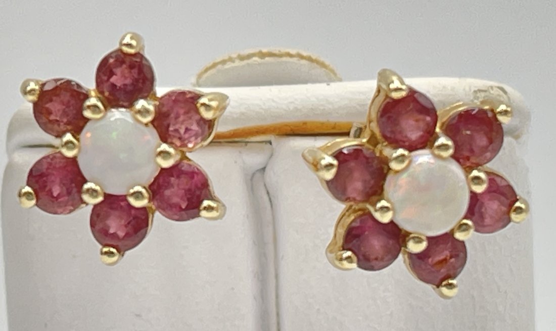 Vintage 14k Yellow Gold Opal & Ruby Earrings (1 of 3)