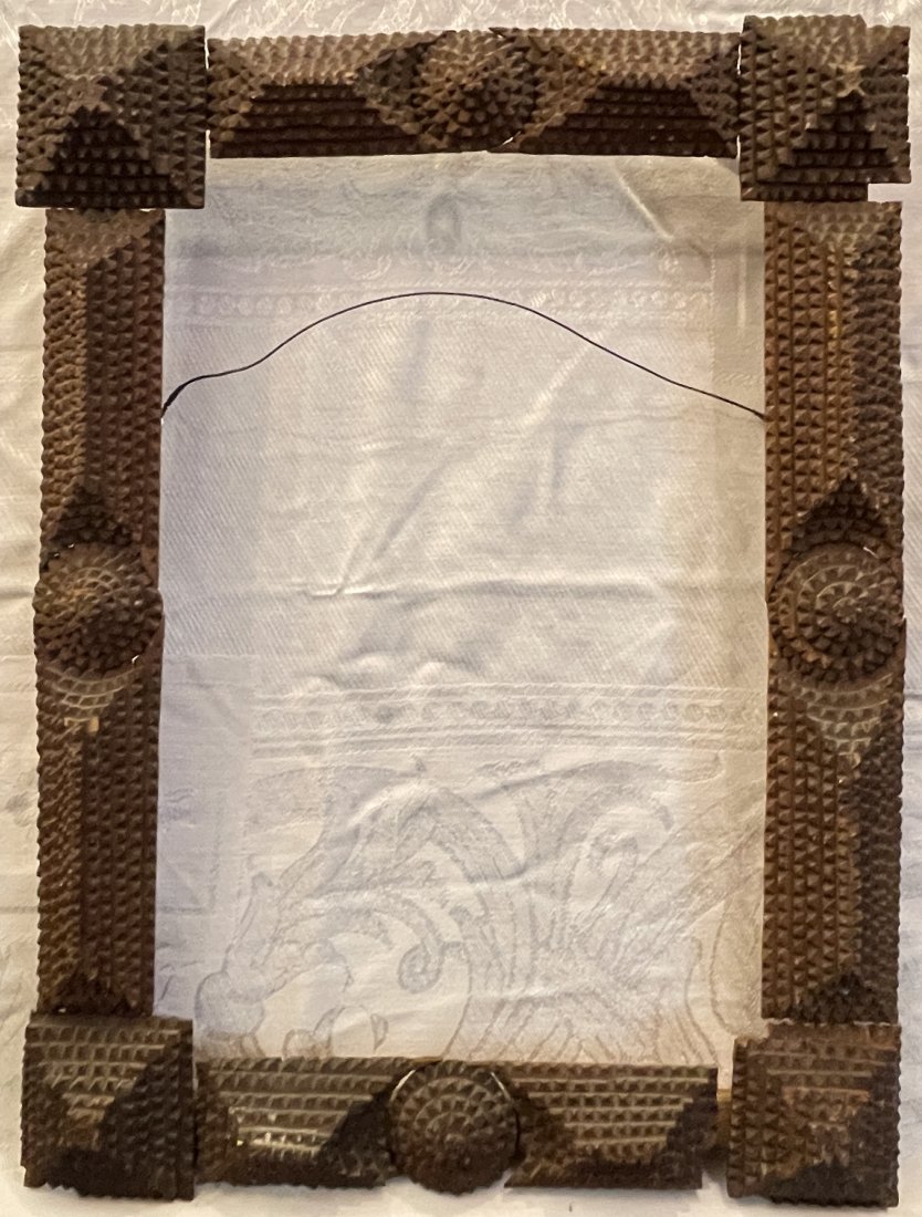 19th Century Tramp Art Frame: Antique tramp art frame, overall good condition. Slight areas of chipping, please see photos.