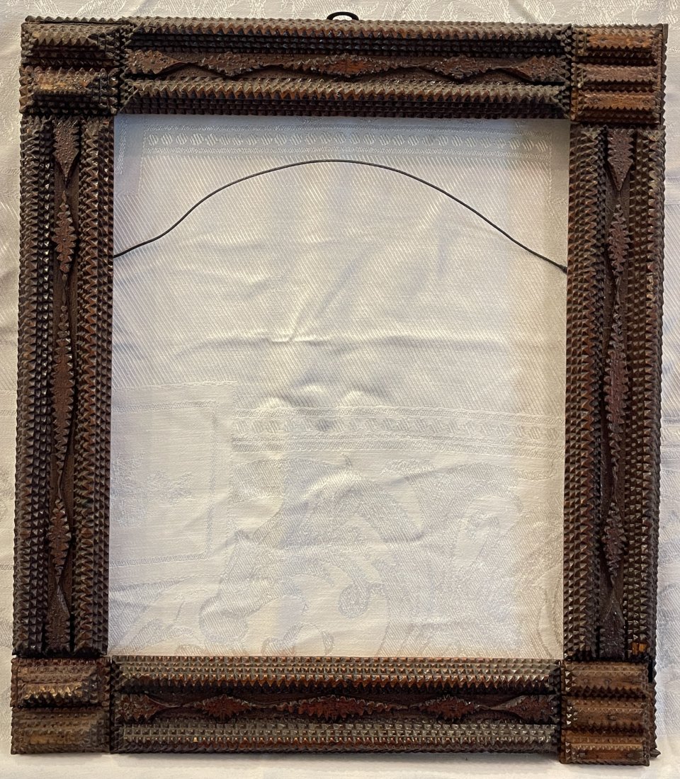 19th Century Tramp Art Frame: Antique tramp art frame, overall good condition. Slight areas of chipping, please see photos.