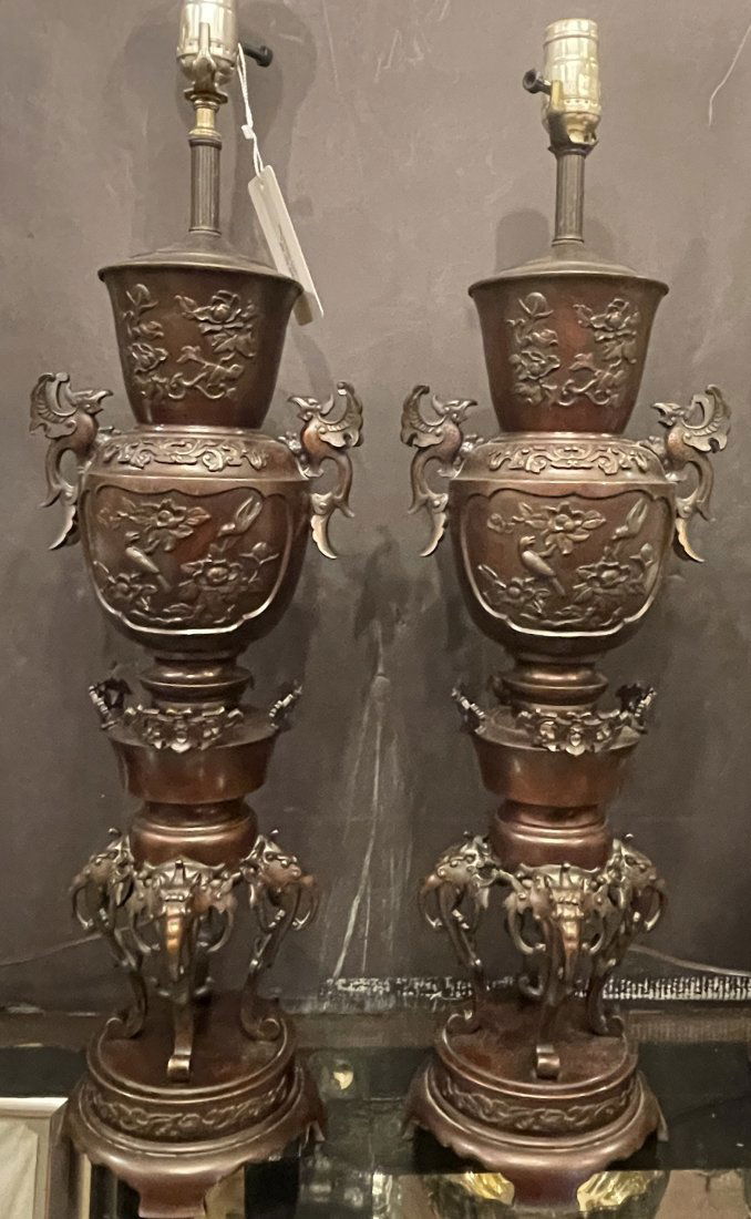 Pair of Asian Bronze Lamps (1 of 5)
