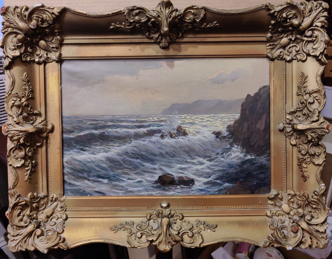 Mazzolini Signed O/C Rocky Seascape Painting (1 of 4)