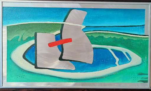 Zigi Ben-Haim MIxed Media on Aluminum AL-521 2007: Zigi Ben-Haim (United States, Israel, b. 1945 - ) Abstract Seascape Mixed Media on Aluminum inscribed noted, dated and signed AL-521 2007. Very good condition with an integrated Aluminum framing. Some