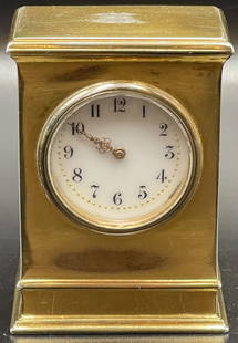 French Vermeil Silver Miniature Carraige Clock: Gilt silver miniature carraige clock. Working condition.