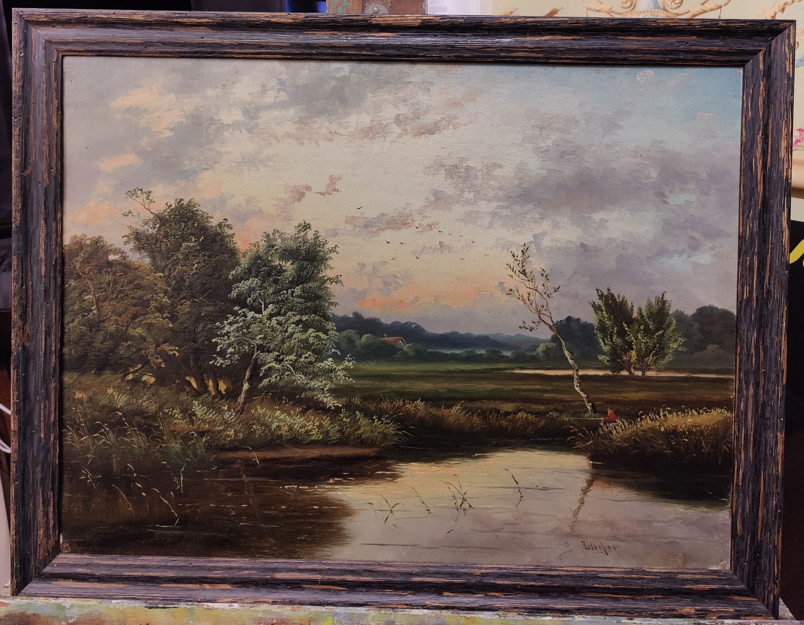 E Hooper Signed O/C Landscape with Pond (1 of 5)