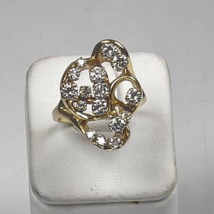 Mid Century 14k Yellow Gold Diamond Cocktail Ring size 6: Mid century design, multi diamond approx 1 carat total weight. Weighs 6.1 grams.