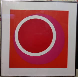 Genevieve Claisse L/E Signed Serigraph Red Circles (Cercles): Genevieve Claisse (France, 1935 - 2018) serigraph pencil signed and numbered 61/120. Very good condition under glass, with light toning visible. 21.25" x 21.25" image.