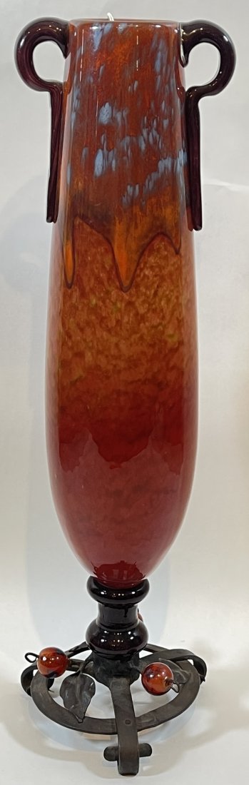 Schneider Art Glass & Wrought Iron Vase (1 of 5)