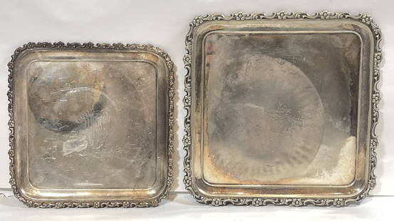 Lot of 2 Matching Tiffany Makers Silver Plate Trays: Both are monogrammed. Marked on the back Tiffany & Co Makers silver soldered sp. Measurement is for the larger tray.