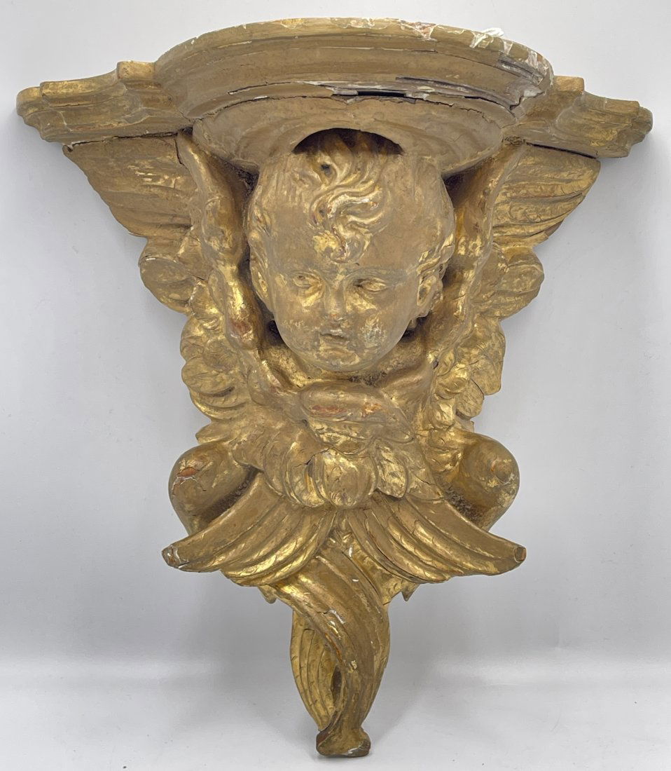 19th Century Carved Giltwood Cherub Bracket (1 of 4)