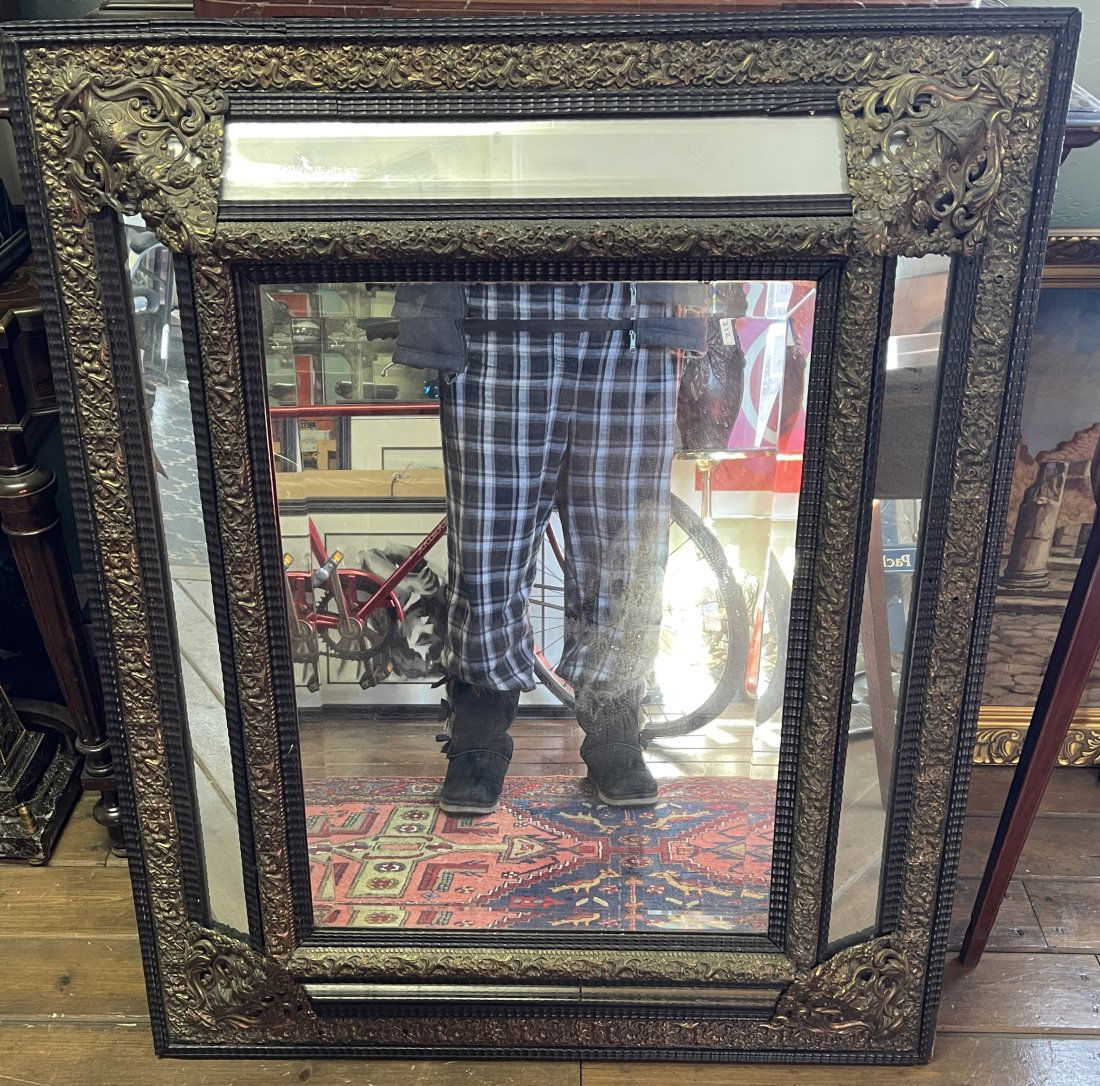 Large 19th Century Brass & Ebonized Wood Mirror (1 of 3)