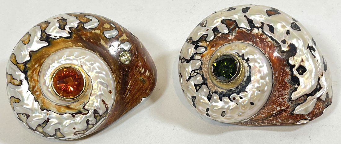 Pair of Stergios 18k Yellow Gold & Turbo Shell Object Art (1 of 3)