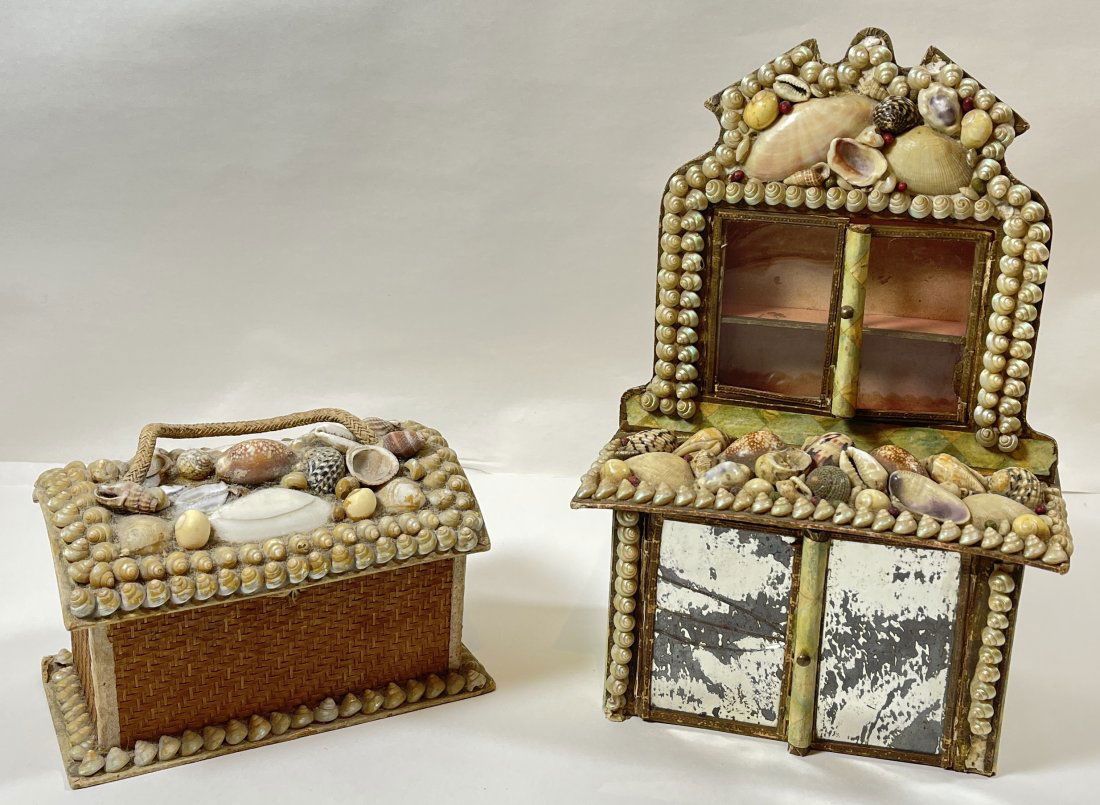 Lot of 2 Victorian Sailor Valentine Seashell Boxes (1 of 6)