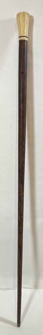 Victorian Sailors Exotic Wood & Organic Walking Stick: Top of stick made of organic material with abalone at top, stick made of exotic wood. Total length 32" long.