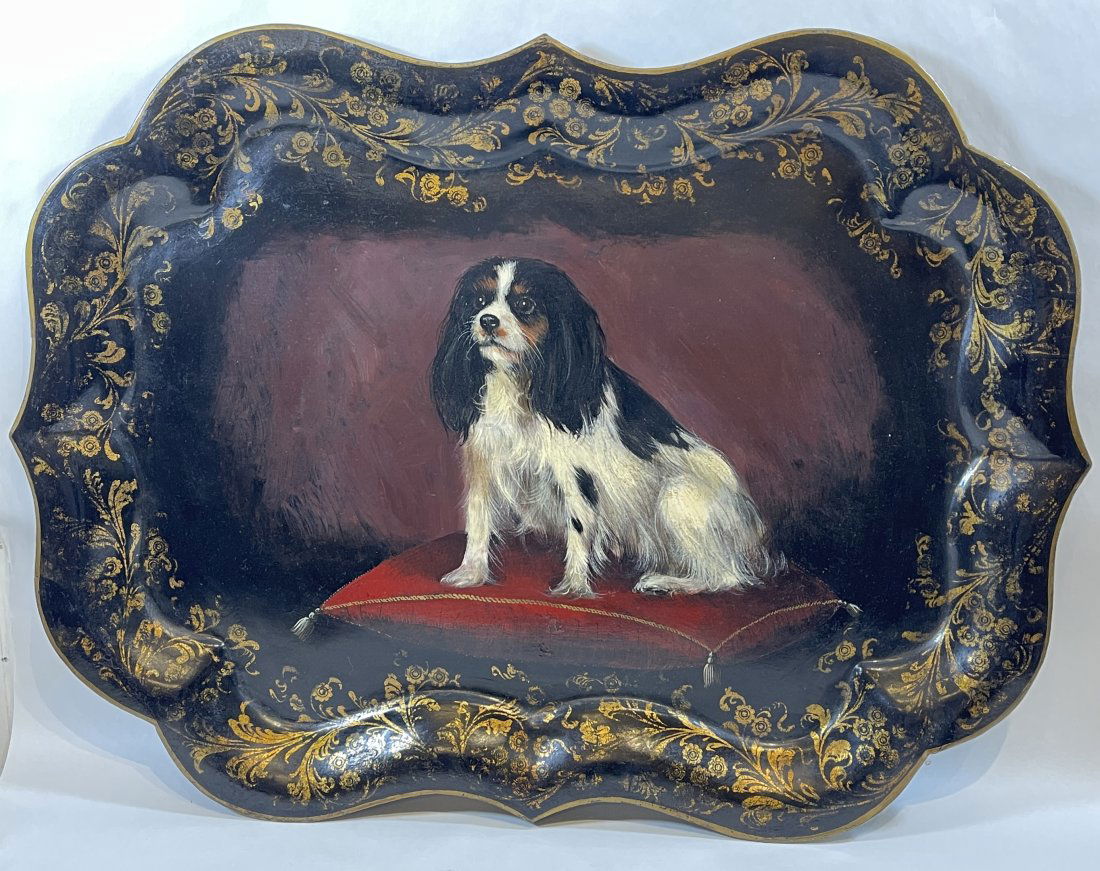 19th Century Hand Painted Tole Tray with Dog (1 of 3)