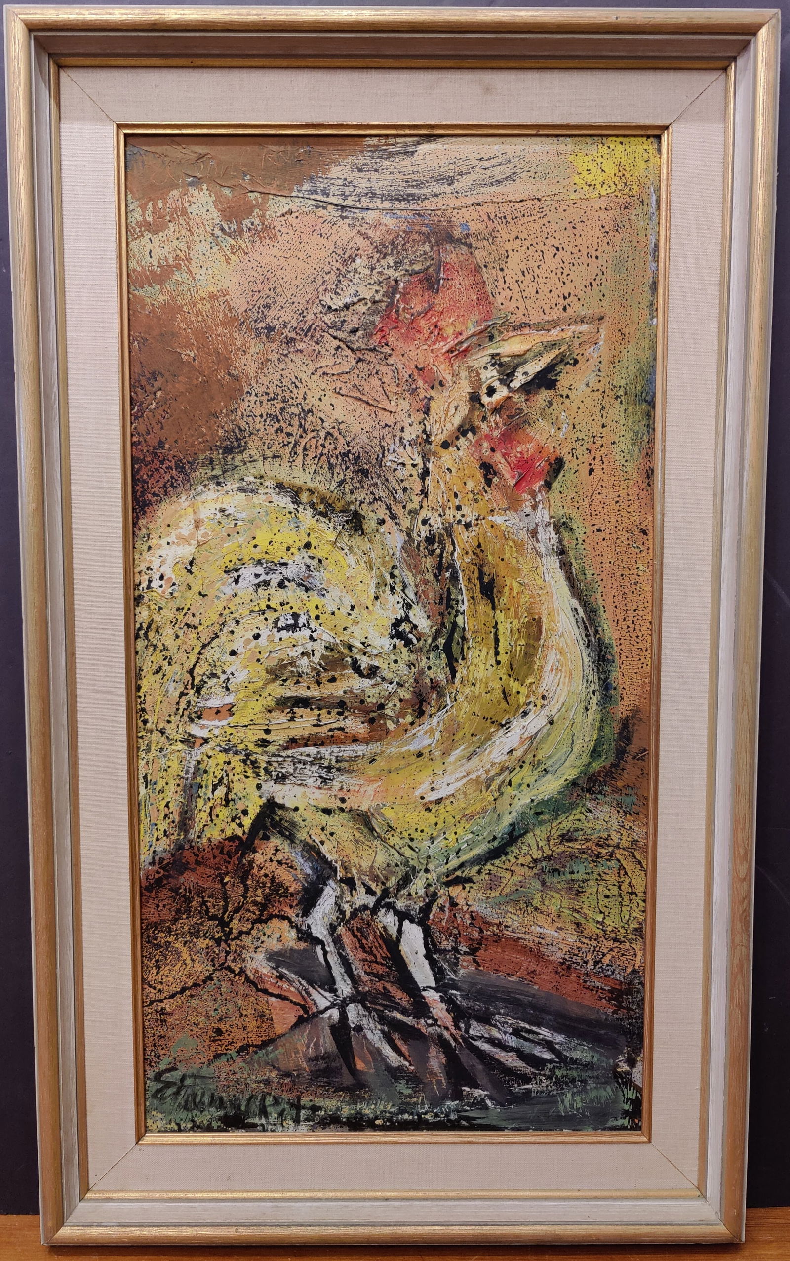 Etienne Ret O/B Mid Century Painting Titled Rooster (1 of 3)