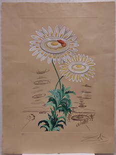 1968 Salvador Dali Etching Titled Flora Dalinae Chrysanthemum: Salvador Dali (Spain, France, 1904 - 1989) Etching Titled "Flora Dalinae Chrysanthemum". Signed and numbered in pencil, lower border Dali 172/200. Etching has a nice deep. Good condition, with heavy