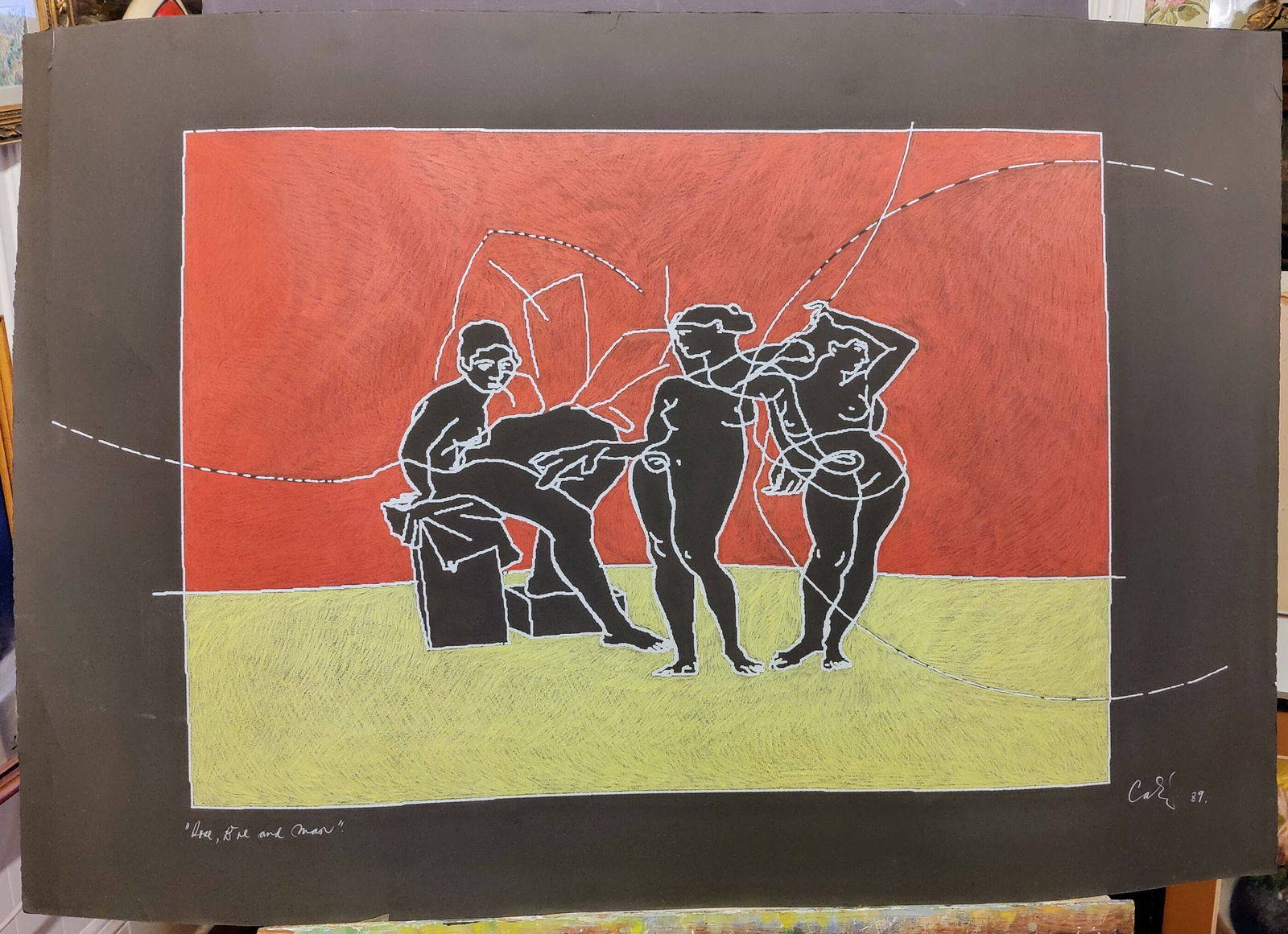 Enrique Castro Cid Pencil on Silk Screen titled Rose, Eve and Mar (1 of 9)