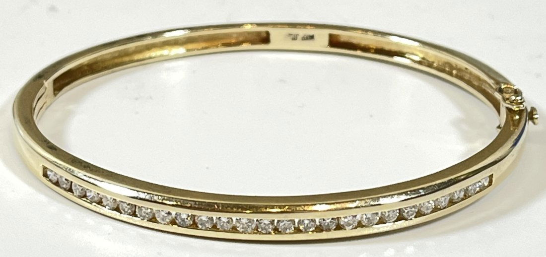 14k Yellow Gold Chanel Set Diamond Bangle Bracelet (1 of 3)
