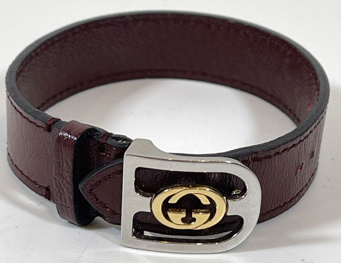 Authentic Gucci Stainless Steel & 18k Gold Logo Belt Bracelet (1 of 4)
