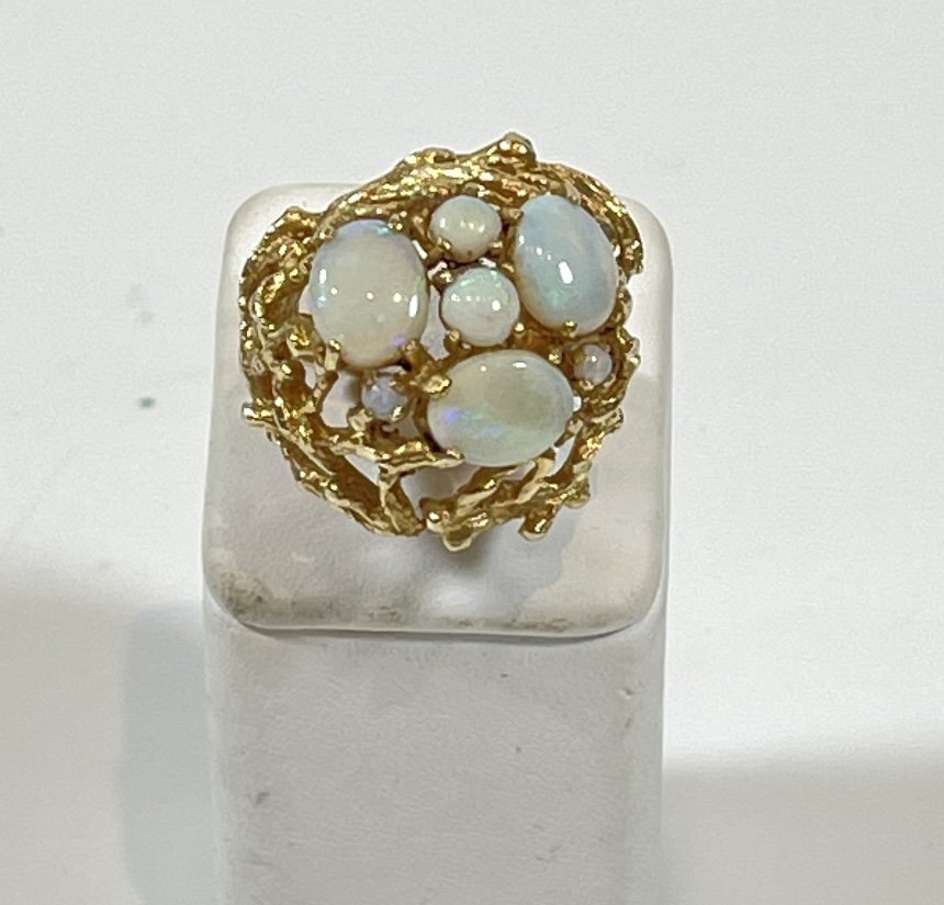 14k Yellow Gold & Opal Cocktail Ring size 6 (1 of 4)