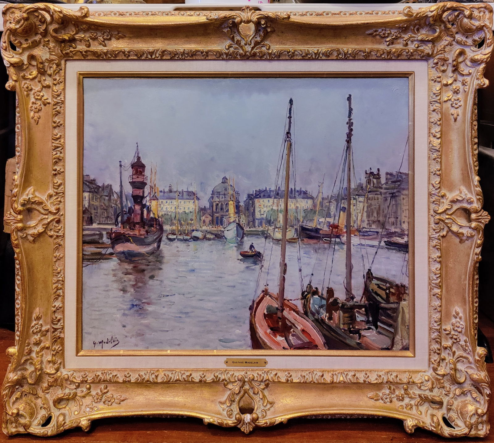 Early 20th c. Gustave Madelain O/C Le Havre Harbor France (1 of 6)