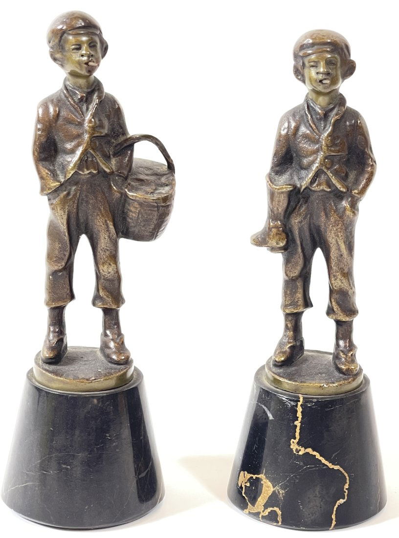 Pair c1900 French Bronze Sculptures on Marble Plinths (1 of 3)