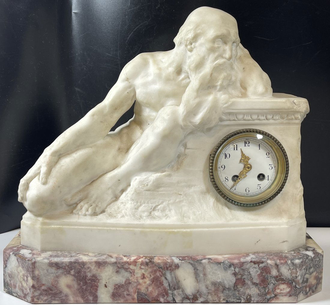 19th Century French Two Tone Marble Clock Father Time (1 of 5)