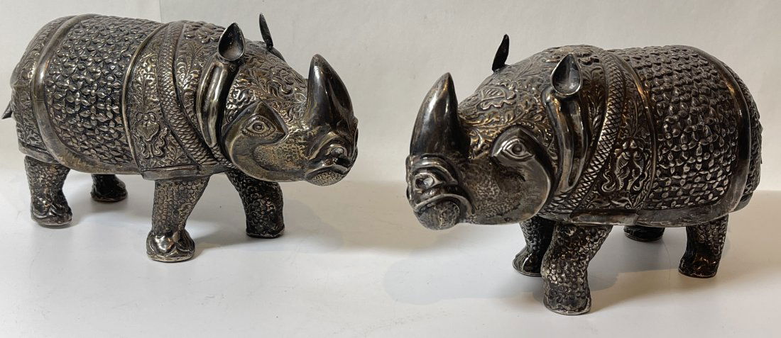 Pair of Sterling Silver Rhinoceros Figurines (1 of 3)