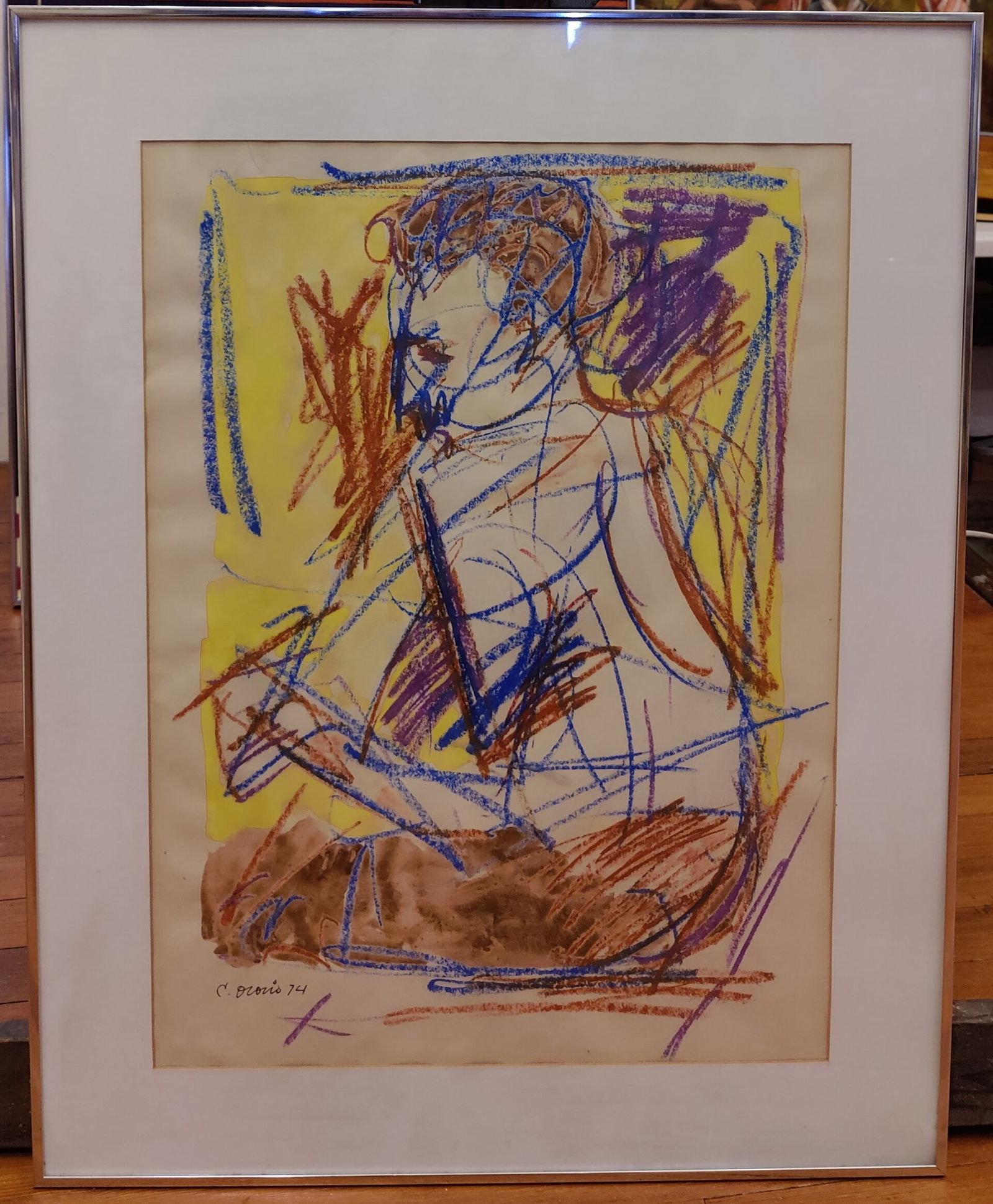 Carlos Osorio Abstract Figural Color Crayon Wash Drawing (1 of 3)