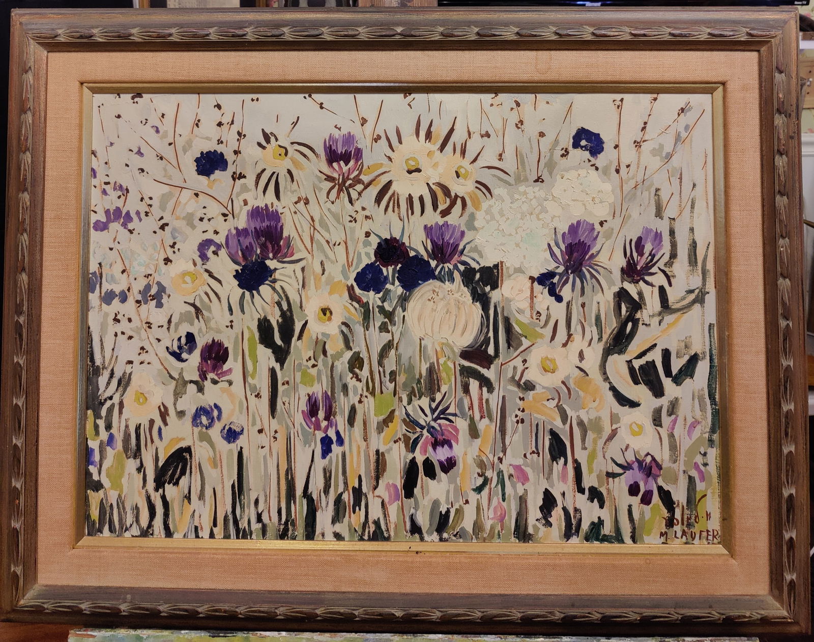 Milia Laufer O/C Abstract Flower Field Painting c. 1970s (1 of 4)
