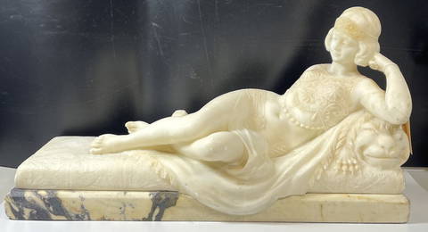 Guglielmo Pugi (Italian, 1850-1915) Marble Sculpture Reclining Woman