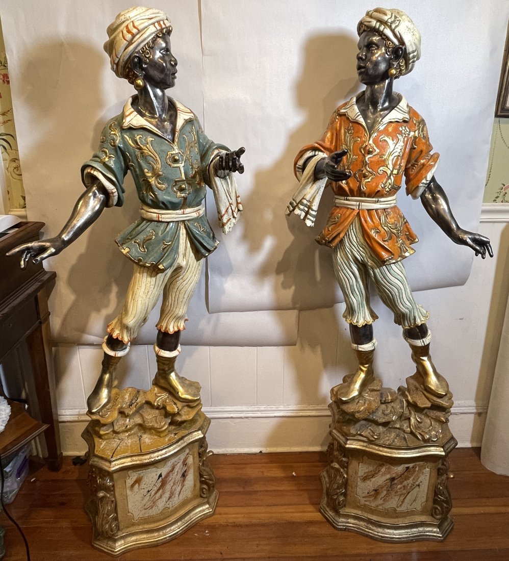 Pair of Vintage Italian Polychrome Carved Wood Blackamoors (1 of 9)