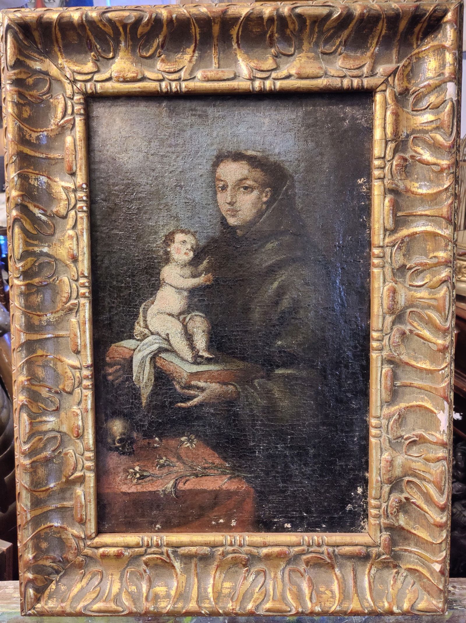 19th c. Spanish Colonial St Anthony Padua w/ Christ Child (1 of 3)