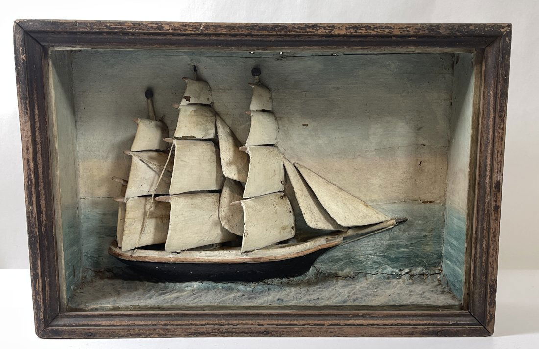 Folk Art Boat Model in Shadowbox Frame (1 of 3)