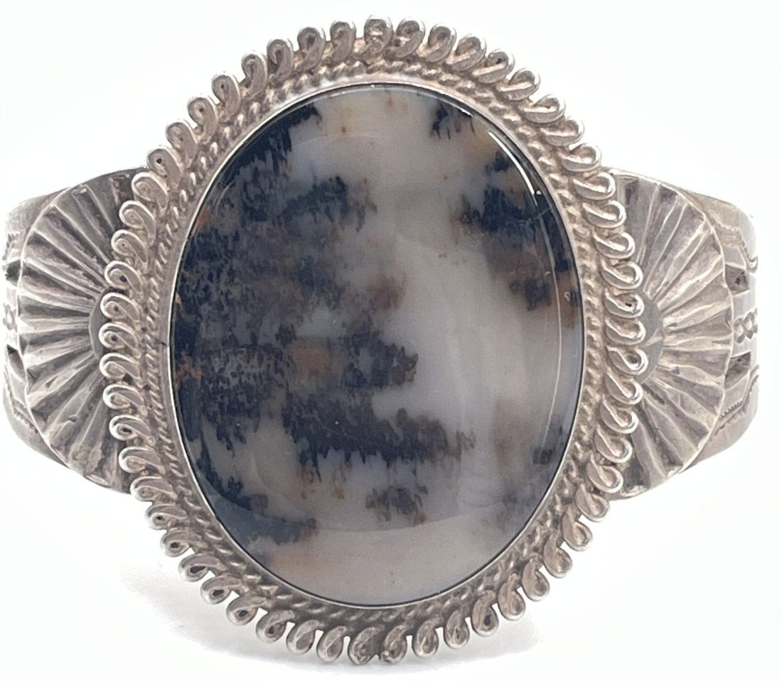 Native American Sterling Silver Picture Agate Cuff Bracelet (1 of 4)