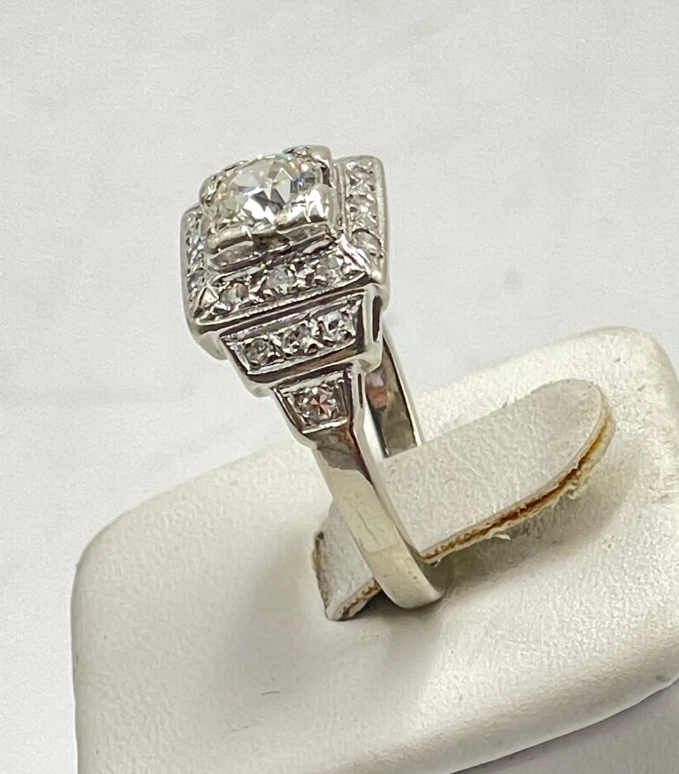 Art Deco 14k White Gold Diamond Ring Size 6 (1 of 4)