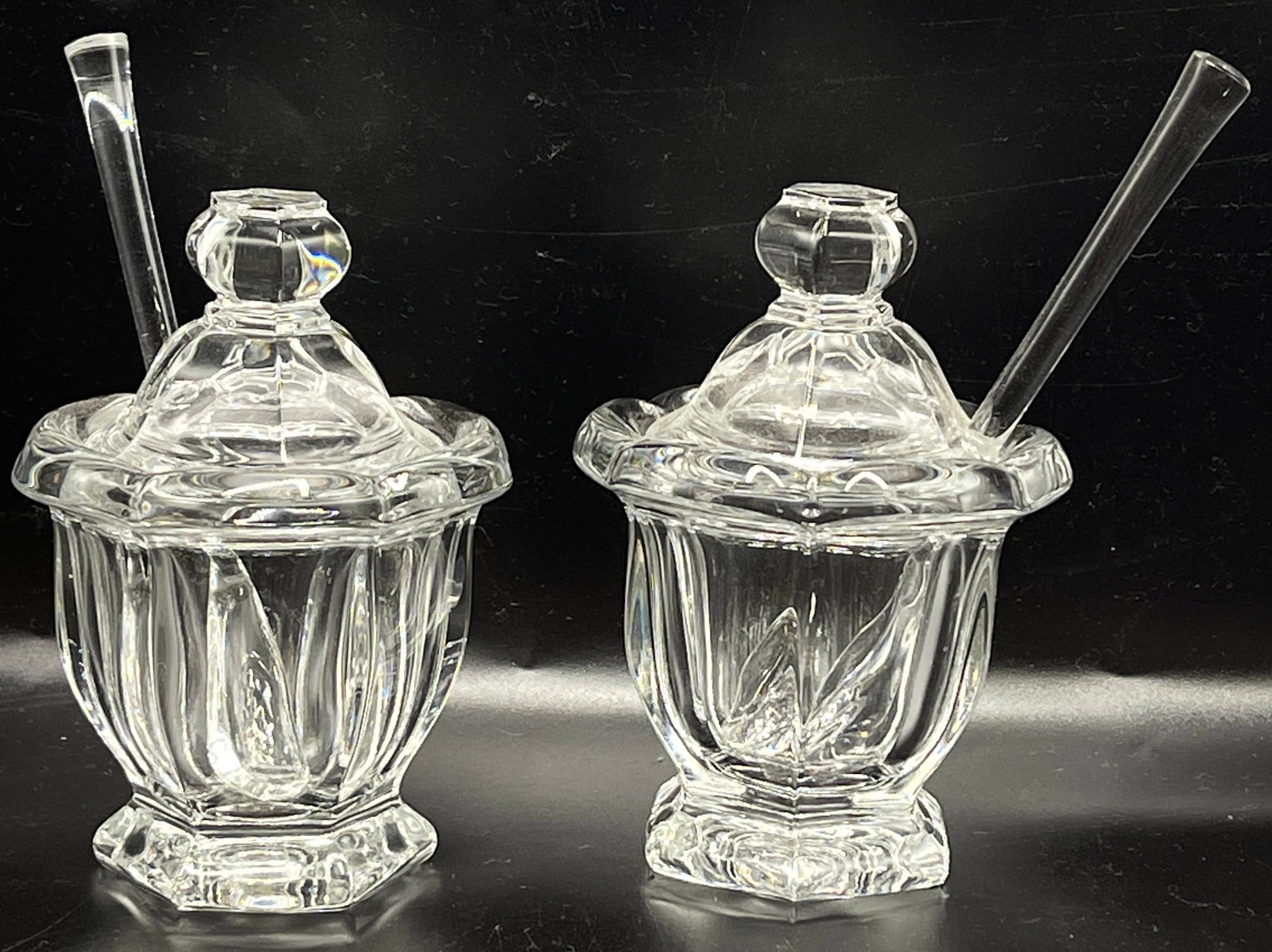 Pair of Baccarat Missouri Crystal Mustard Jars with Spoons & Lids (1 of 5)