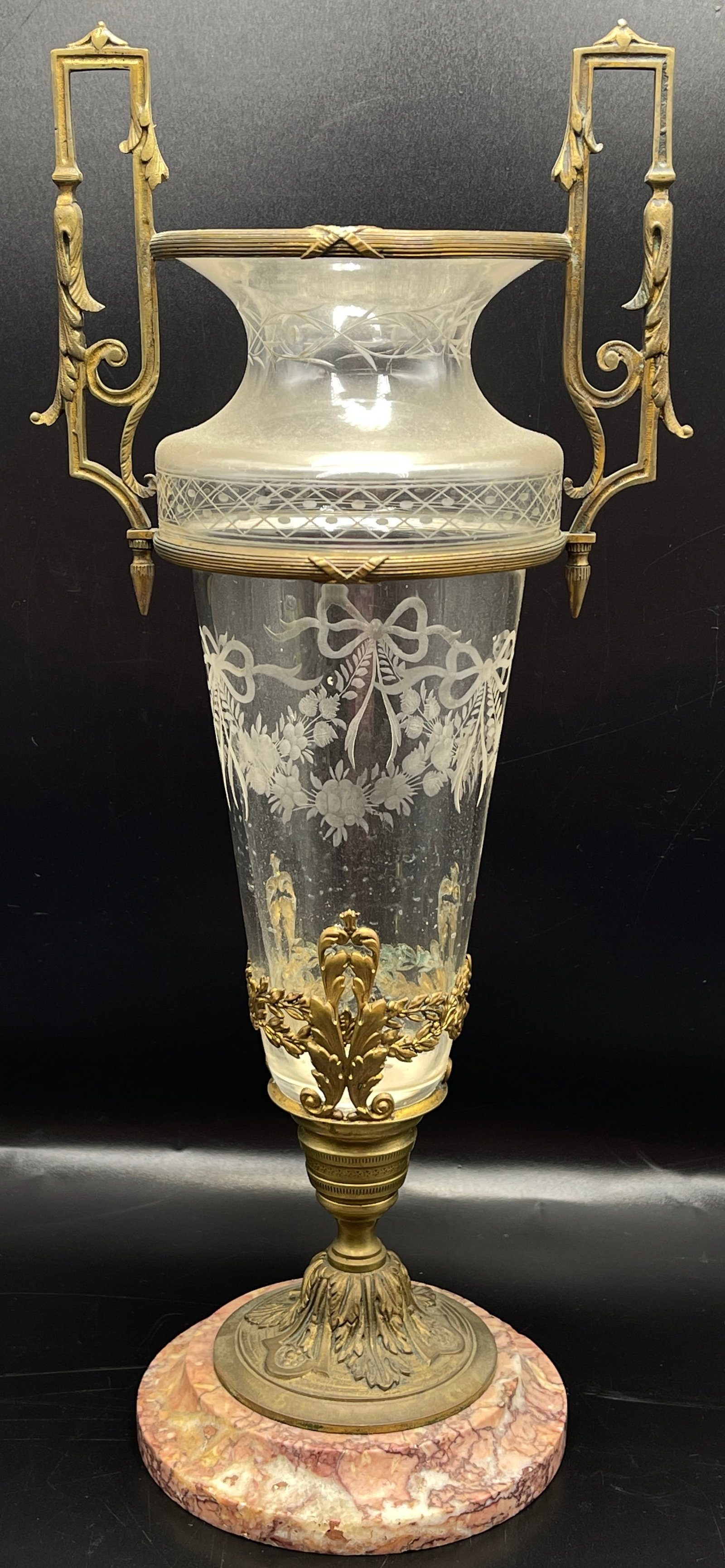 French Empire Etched Glass Ormolu Mounted Vase (1 of 5)