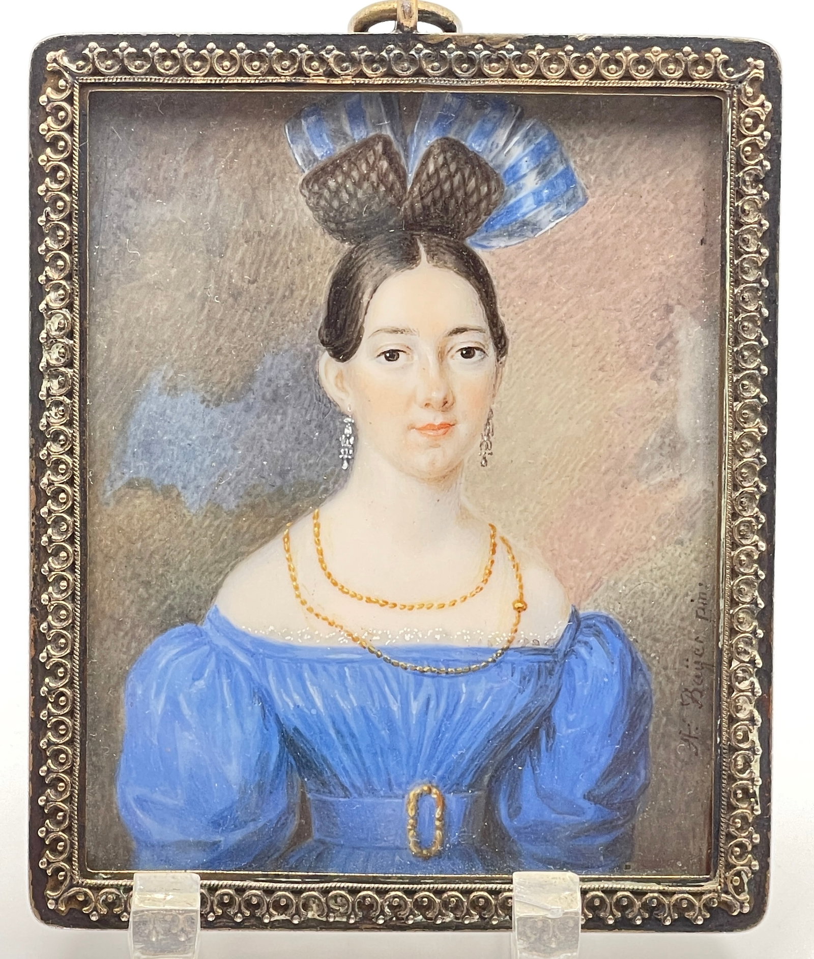 18/19th Century Portrait Miniature in Silvered Bronze Frame (1 of 3)