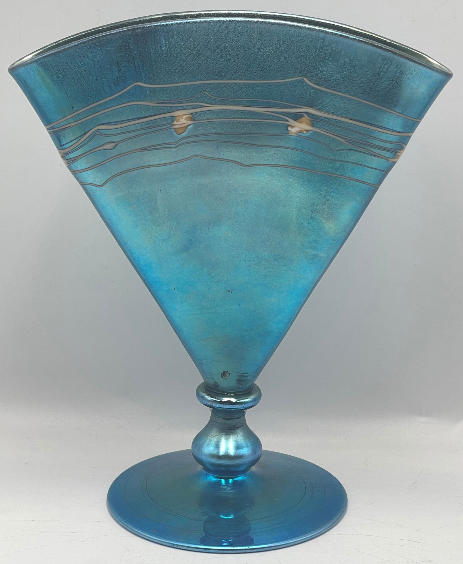 Signed Steuben Blue Aurene Fan Vase (1 of 6)