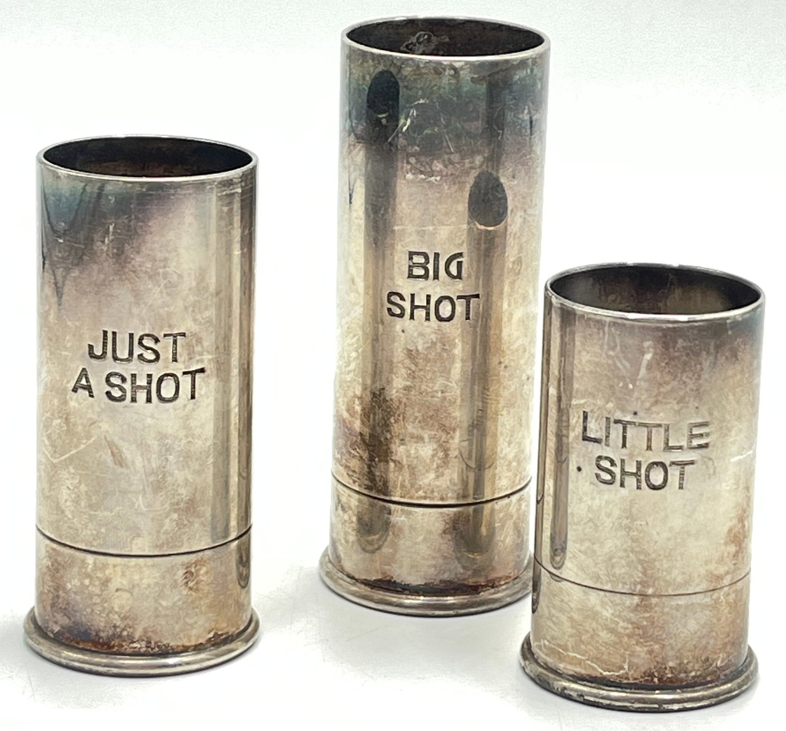 3 Israel Freeman & Sons LTD Silver Plate Shotgun Shell Spirit Measures (1 of 3)