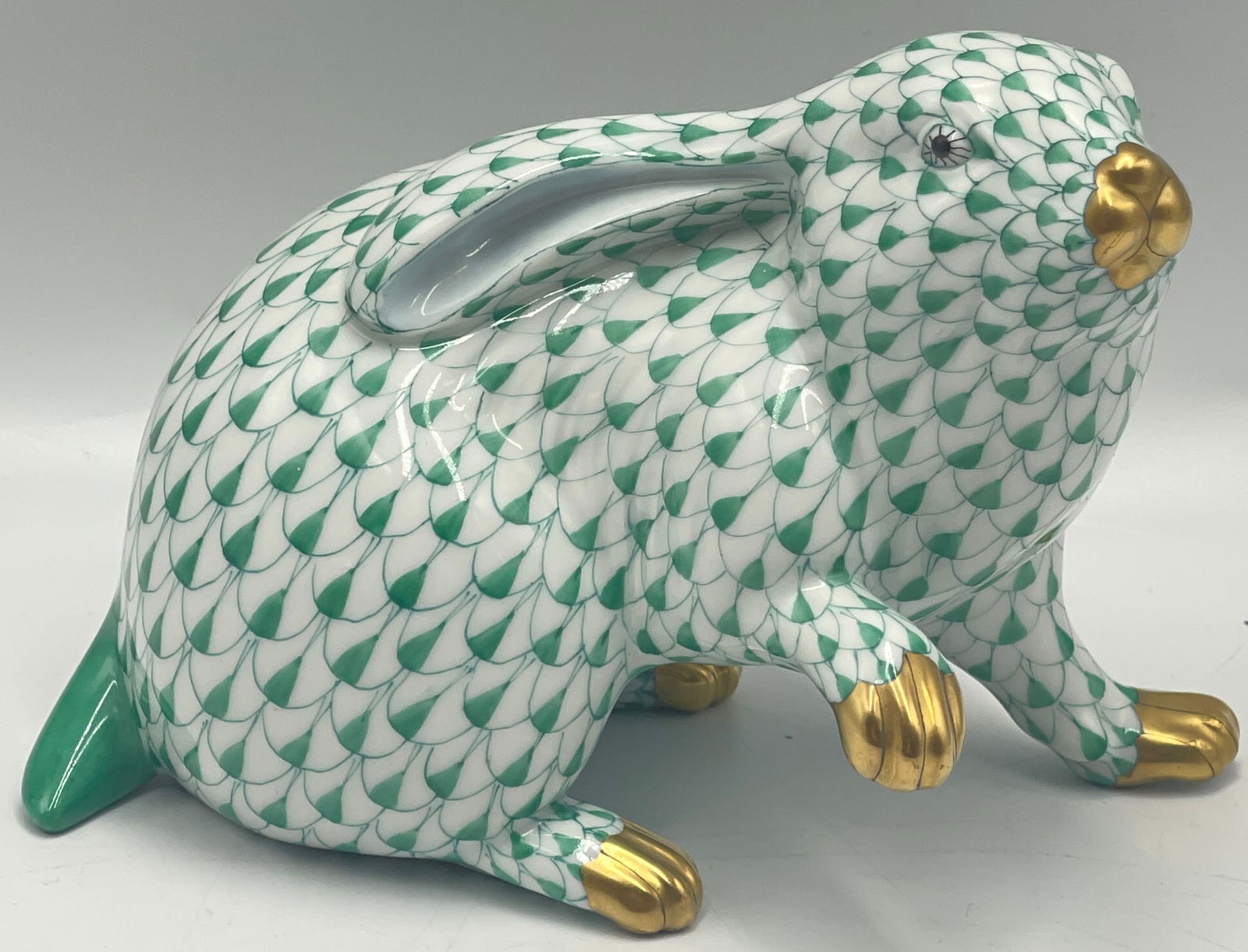 Herend Porcelain Green Fishnet Model of Rabbit (1 of 5)