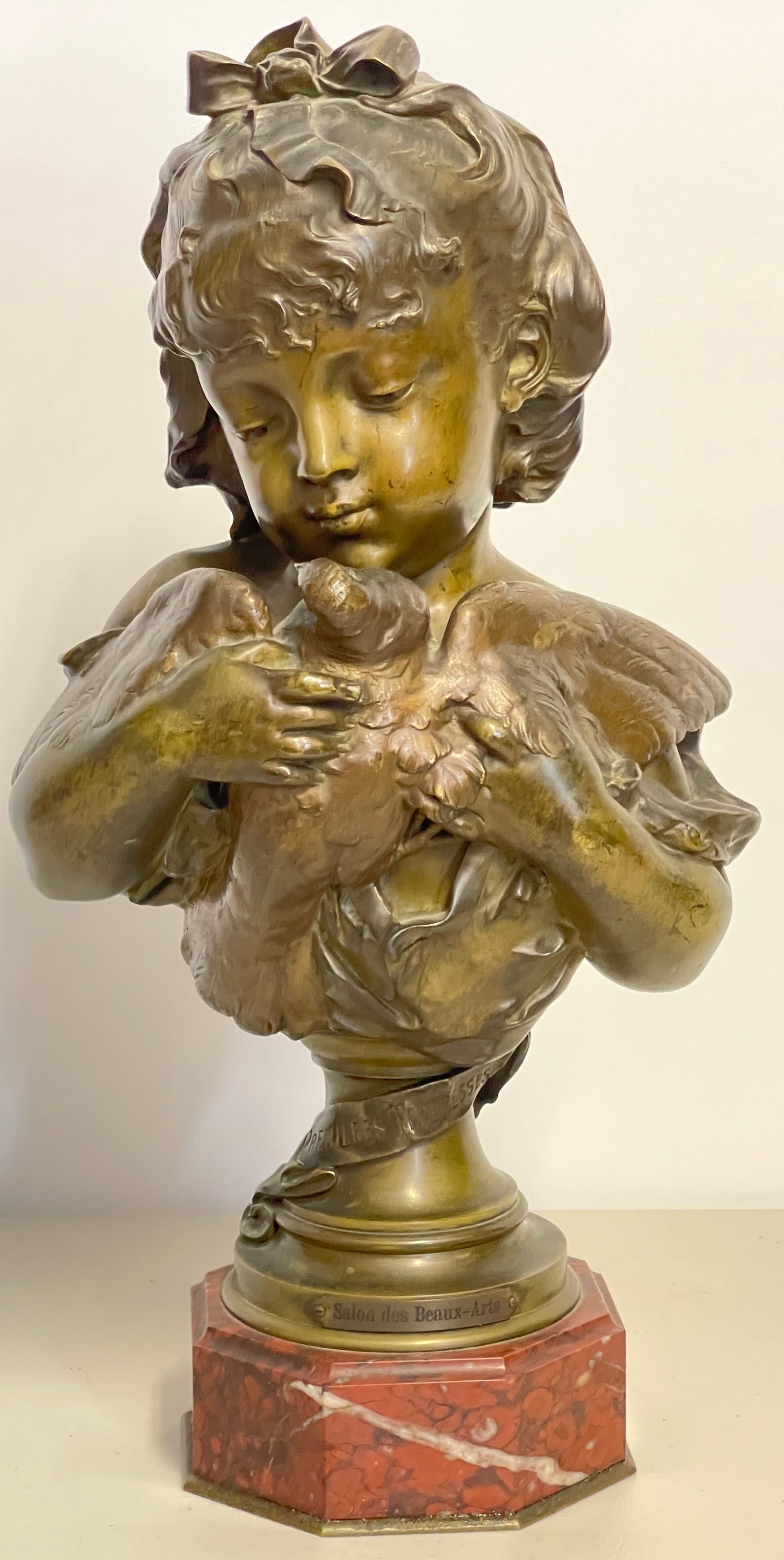 19th C French Bronze Bust on Rouge Marble Plinth J Cana (1 of 7)