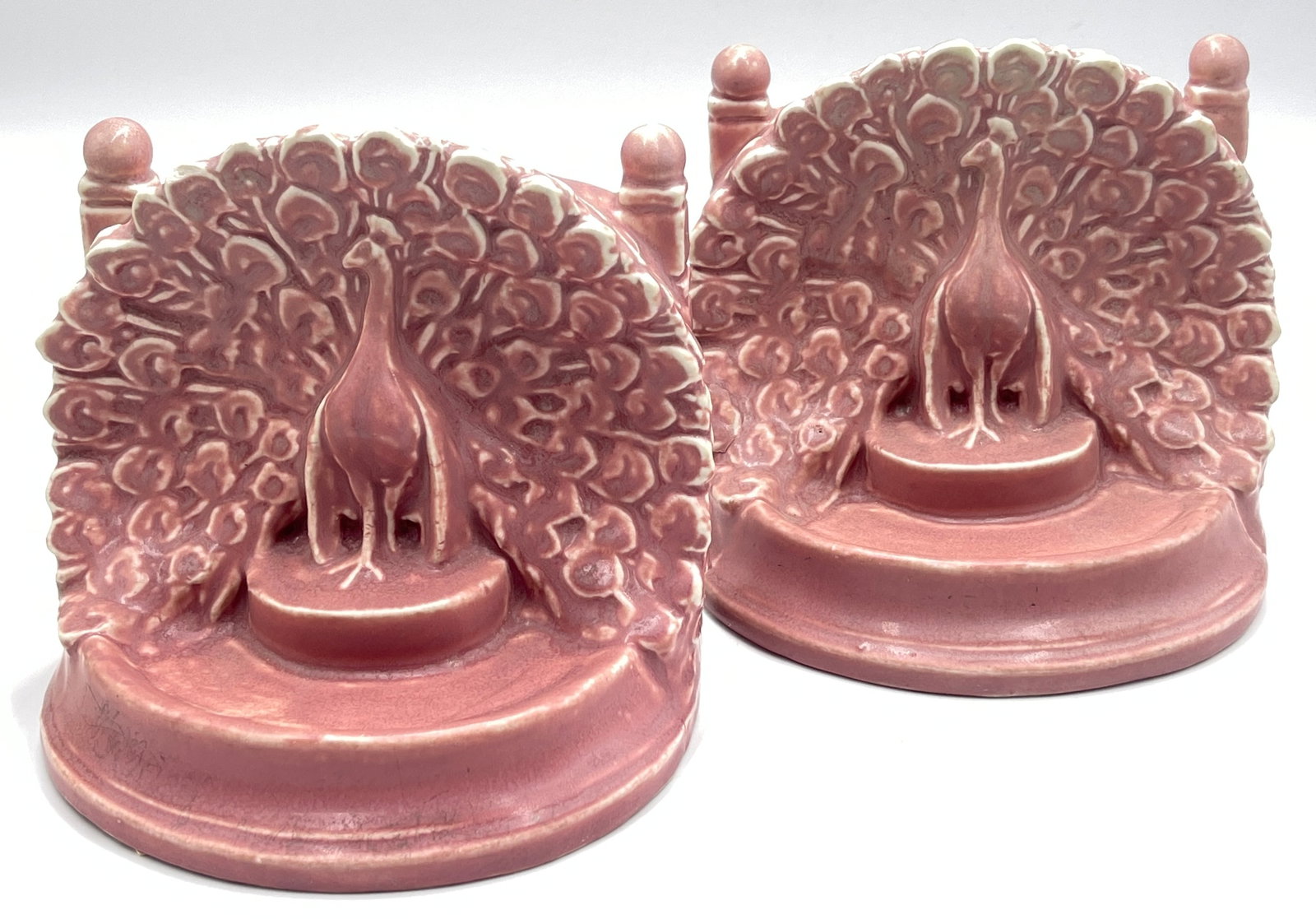 Pair Art Deco Rookwood Peacock Bookends c1919 (1 of 5)