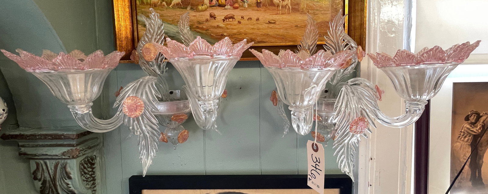 Pair of Venetian Art Glass Twin Light Pink Wall Sconces (1 of 5)