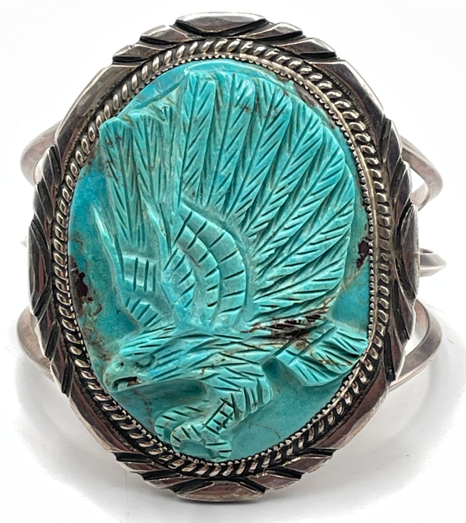 Native American Sterling Carved Turquoiose Cuff Bracelet with Eagle (1 of 5)