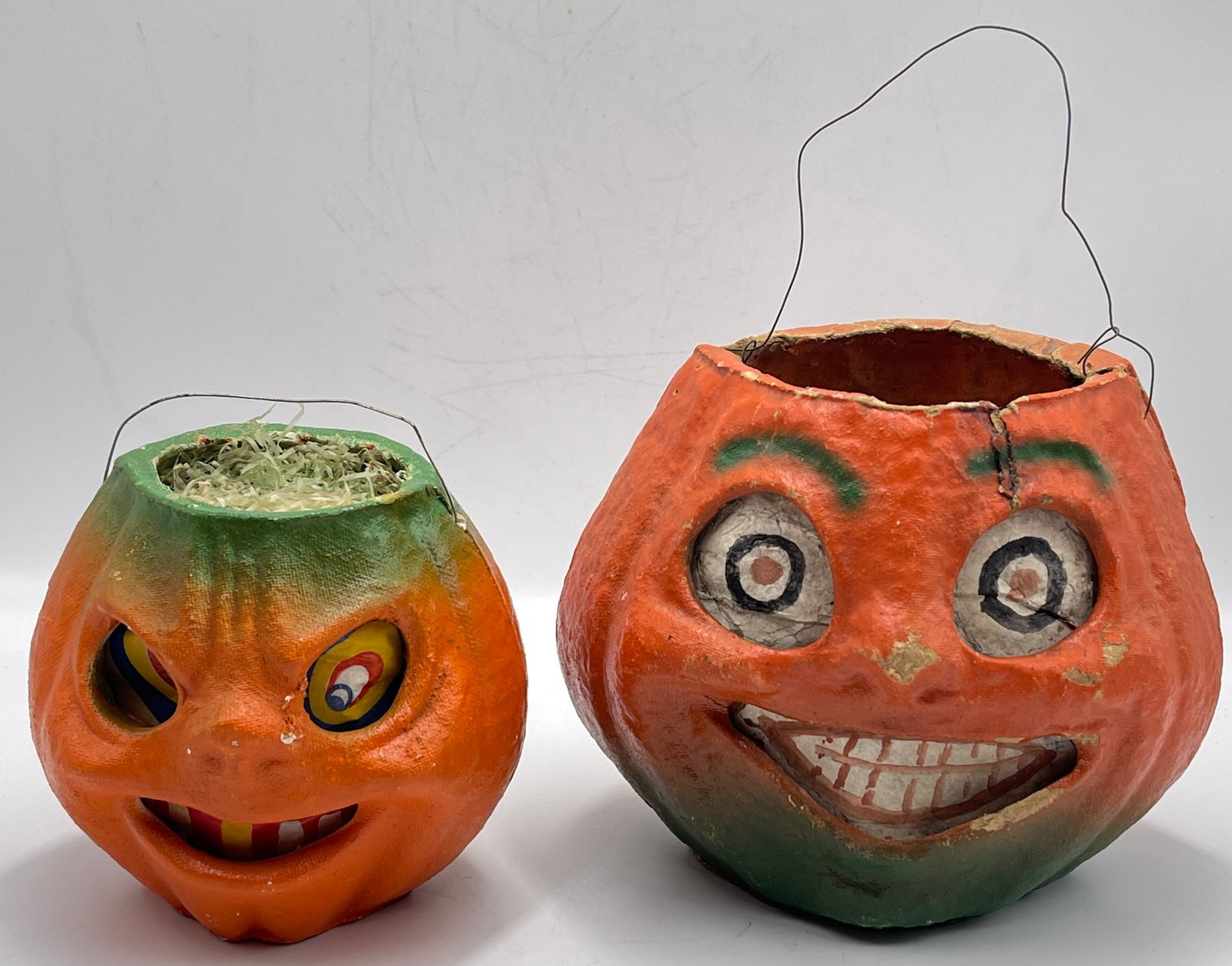 Lot of Two Vintage Paper Mache Pumpkins (1 of 3)