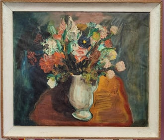 Gustave Steenwegen O/C Mid Century Floral Still Life w/ Flowers